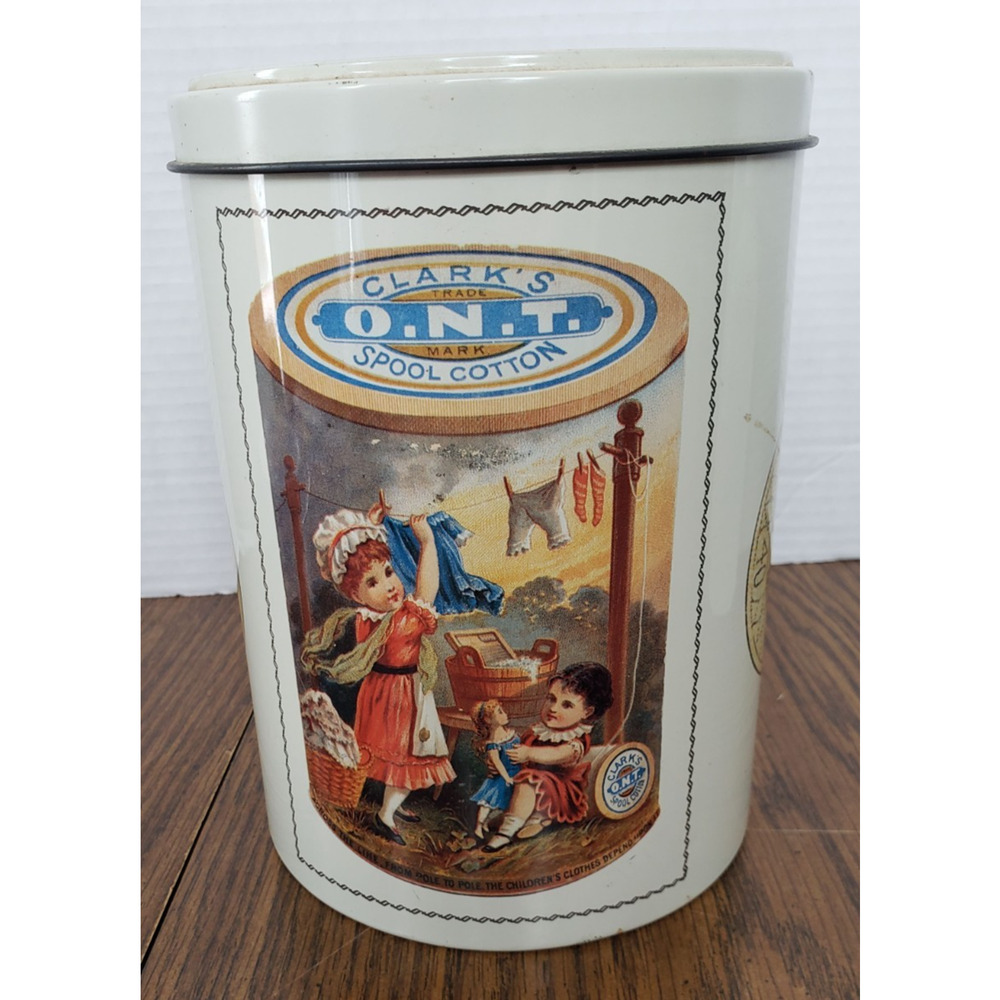 Vintage 1980s Clark's O.N.T. Spool Cotton 8 Inch Tin With Lid